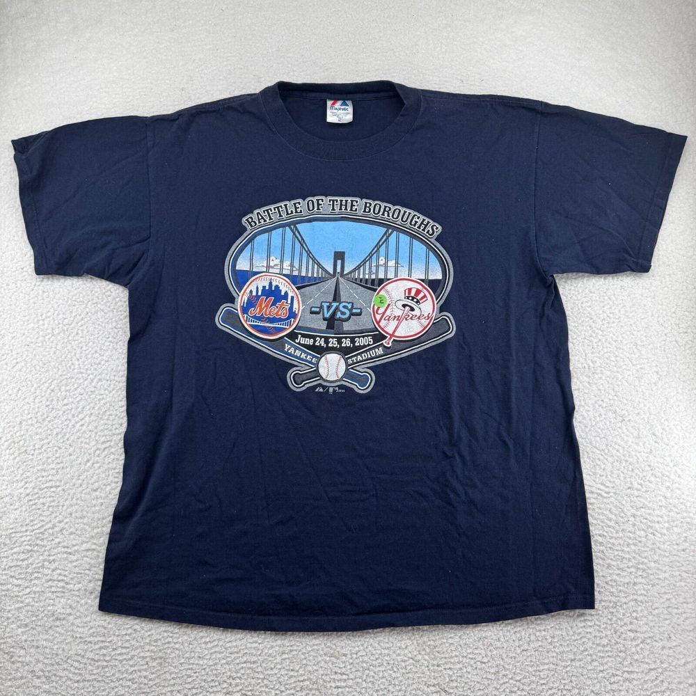 2005 Majestic New York Yankees Mets Shirt‎ Mens XL Blue Battle of the Boroughs